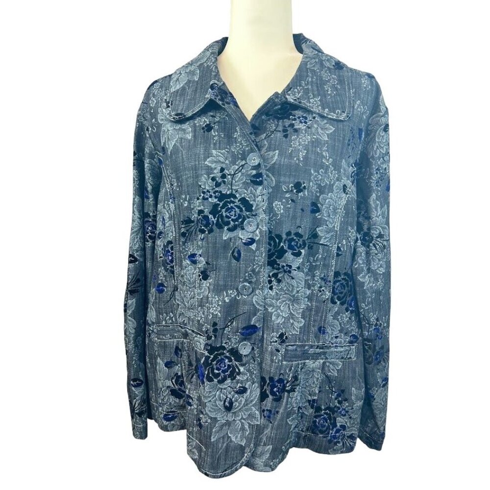 Analogy Woman Embossed Denim/Velvet Jacket Blazer Size XL‎